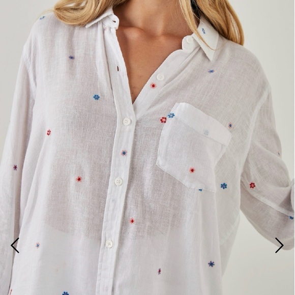 NEW Rails Charli Linen Shirt – Multi Daisy Embroidery, Size M, NWT - Picture 2 of 9